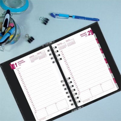 Brownline CoilPro Hard Cover Daily Appointment Book / Monthly Planner - Daily - 1 Year - January 2025 to December 2025 - 7:00 AM to 7:30 PM - Half-hourly - 1 Day Single Page Layout - 5" (127 mm) x 8" (203.20 mm) Sheet Size - Twin Wire - Black - Pocket, Phone Directory, Address Directory, Laminated -  