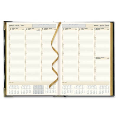 Brownline Aristo Bonded Leather Weekly Executive Appointment Book - Julian Dates - Weekly - January to December - 7:00 AM to 6:00 PM - Quarter-hourly - 1 Week Single Page Layout - 7 5/8" (193.68 mm) x 10 7/8" (276.23 mm) Sheet Size - Sewn - Assorted - Leather - Hard Cover, Ribbon Marker, Maps - 1 Ea  
