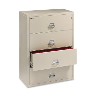 FireKing Insulated File Cabinet - 4-Drawer - 31.1" (790.58 mm) Width x 22.1" (561.98 mm) Depth x 52.8" (1339.85 mm) Height - 4 x Drawer(s) for File - Legal, Letter - Lateral - Fire Resistant - Parchment - Powder Coated - Steel FIREPROOF PARCHMENT 750LB 31-1/8WX52-13/16HX22-1/8