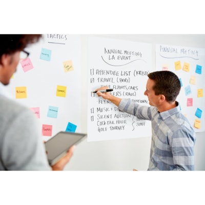 Post-it® Self-Stick Easel Pads - 20 Sheets - Plain - Stapled - 18.50 lb (8391.46 g) Basis Weight - 20" (508 mm) x 23" (584.20 mm) Sheet Size - White Paper - Cardboard Cover - Resist Bleed-through, Removable, Sturdy Back - 2 / Pack 2 PADS/PK 20 SHEETS/PAD ADHERES TO MOST WALL SURFACES