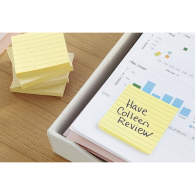 Post-it® Lined Notes - 300 - 4" (101.60 mm) Flag/Note Width x 4" (101.60 mm) Flag/Note Length - Square - 300 Sheets per Pad - Ruled - Canary Yellow - Paper - Recyclable - 1 Pad  