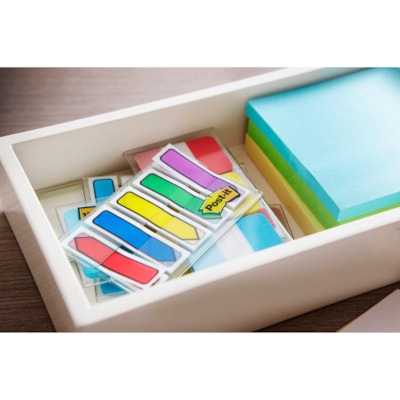 Post-it® - Languettes en forme de flèche dans distributeur portable - Couleurs vives - largeur de drapeau/note 1/2 po (12,70 mm) x longueur de drapeau/note 1 3/4 po (44,45 mm) - Flèche, Rectangulaires - Non ligné - Orange, Rose, Vert, Bleu, Jaune, Eau - Amovible, Autocollant  