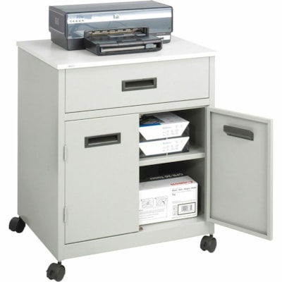 Safco Steel Mobile Machine Stand with Drawer - 200 lb (90718.47 g) Load Capacity - 2 x Shelf(ves) - Hinged Door - 29.75" (755.65 mm) Height x 25" (635 mm) Width x 20" (508 mm) Depth - Floor - Laminate, Powder Coated - Steel - Gray  