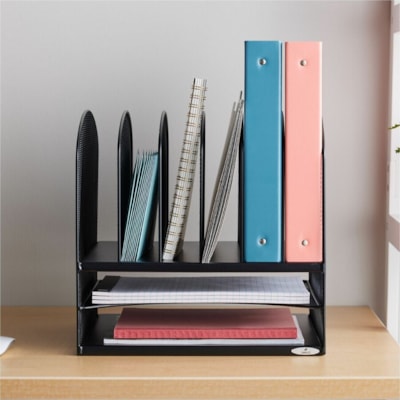 Safco - Organisateur de bureau Onyx 2 horizontal/6 vertical - 8 Compartiment(s) - hauteur de 13 po (330,20 mm) x largeur de 13,3 po (336,55 mm) x profondeur de 11,5 po (292,10 mm) - Bureau - Noir - Acier - 1 chaque  