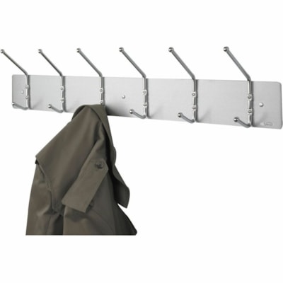 Safco 6-Hook Contemporary Steel Coat Hooks - 6 Hooks - 10 lb (4535.92 g) Capacity - 7" (177.80 mm) Height x 36" (914.40 mm) Width - for Garment - Steel - Silver - 1 Pack Each  