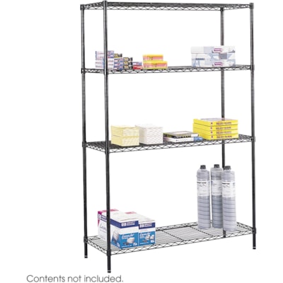 Safco Commercial Wire Shelving - 48" (1219.20 mm) Width x 18" (457.20 mm) Depth x 72" (1828.80 mm) Height - 4 x Shelf(ves) - 500 lb (226796.19 g) Load Capacity - Leveling Glide - Black - Powder Coated - Steel - Assembly Required UNIT 48" X 18" BLACK  RTA
