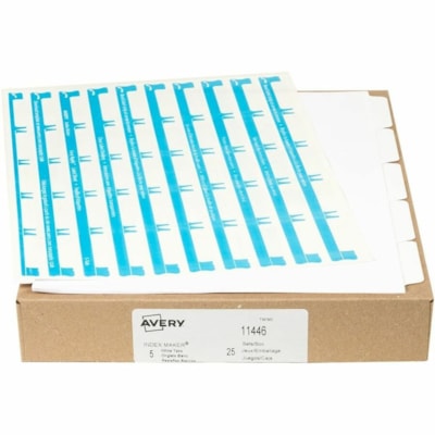 Avery® Print & Apply Clear Label Dividerswith Index Maker® Easy Apply(tm) Labels for Laser and Inkjet Printers, 5 tabs, 25 sets - 125 x Divider(s) - Print-on Tab(s) - 5 - 5 Tab(s)/Set - 8.50" (215.90 mm) Divider Width x 11" (279.40 mm) Divider Length - 3 Hole Punched - White Paper Divider (25 SETS/BOX) AVERY 3 CLEAR LABEL SHEETS  20% PCW
