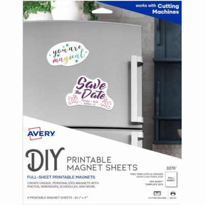 Avery® Printable Magnet Sheets, 8.5" x 11" , 5 Sheets (3270) - Letter - 8 1/2" (215.90 mm) x 11" (279.40 mm) - Matte - Magnetic, Printable, Lightweight - White - 5 / Pack FOR INKJET PRINTERS WORKS WITH MOST CREATURE SOFTWARE