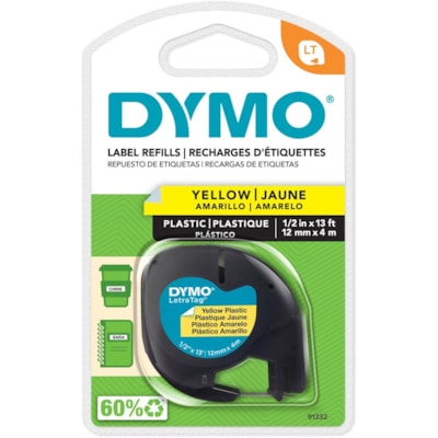 Dymo - Cartouche de ruban pour étiqueteuse LetraTag - largeur de 1/2 po (12,70 mm) - Thermique directe - Jaune - Polyester - 1 chaque BLACK PRINT ON YELLOW TAPE FOR DYMO LETRATAG LABEL MAKERS