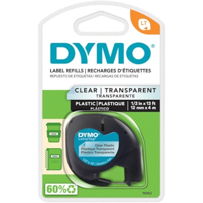Dymo - Rubans d'étiquetage Letra Tag - largeur de 1/2 po (12,70 mm) - Thermique directe - clair - Plastique - Décollage facile - 1 chaque POUCE DE LARGE 13PI DE LONG 