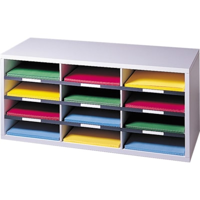 Fellowes 12-Compartment Sorter Literature Organizer - 12 Compartment(s) - Compartment Size : 2.50" (63.50 mm) x 9" (228.60 mm) x 11.63" (295.27 mm) - 12.9" (328.68 mm) Height x 29" (736.60 mm) Width x 11.9" (301.75 mm) Depth - Corrugated - Dove Gray - Particleboard - 1 Each DOVE GRY 29WX11-7/8DX12-15/16H SELF ADHESIVE LABELS INCLUDED