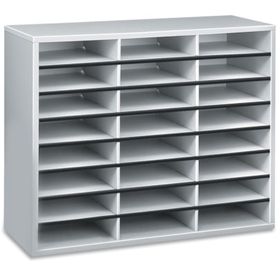 Fellowes 24-Compartment Sorter Literature Organizer - 24 Compartment(s) - Compartment Size : 2.50" (63.50 mm) x 9" (228.60 mm) x 11.63" (295.27 mm) - 23.4" (595.38 mm) Height x 29" (736.60 mm) Width x 11.9" (301.75 mm) Depth - Corrugated - Melamine - Dove Gray - Fiberboard, Wood - 1 Each DOVE GREY 29WX11-7/8DX23-7/16H SELF ADHESIVE LABELS INCLUDED