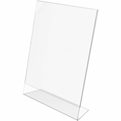 Deflecto Classic Image Slanted Sign Holder - 8.50" (215.90 mm) Width x 11" (279.40 mm) Height x 2.63" (66.80 mm) Depth - Rectangular Shape - Side-loading, Self-standing - Indoor, Outdoor - Plastic - Clear - 1 Each 8-1/2" X11" DESK OR COUNTERTOP 