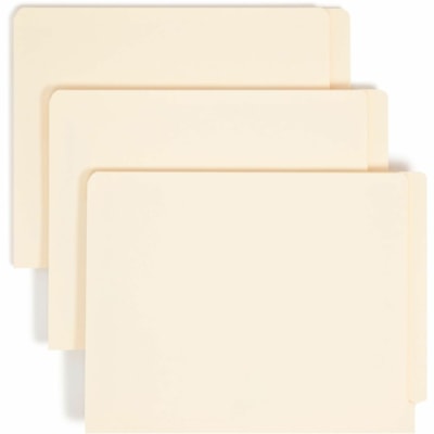 Smead Straight Tab Cut Letter Recycled Fastener Folder - 8 1/2" (215.90 mm) x 11" (279.40 mm) - 3/4" (19.05 mm) Expansion - 1 x 2B Fastener(s) - 2" (50.80 mm) for Folder - End Tab Location - 11 pt. (3.87 mm) - 2 Plys - Manila - Reinforced Tab, Embossed - 10% Recycled - 50 / Box SHELF-MASTER STRAIGHT-CUT TAB LETTER SIZE/MANILA