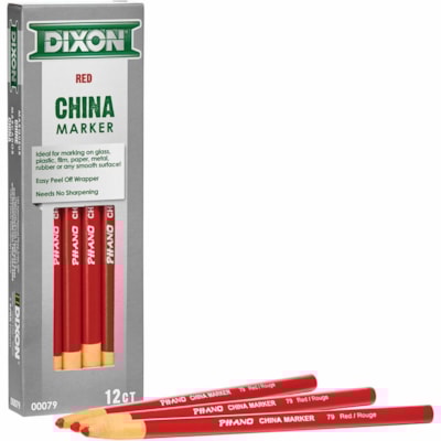 Dixon Industrial Phano Nontoxic China Markers - Red Lead - Red Barrel - 12 / Pack  