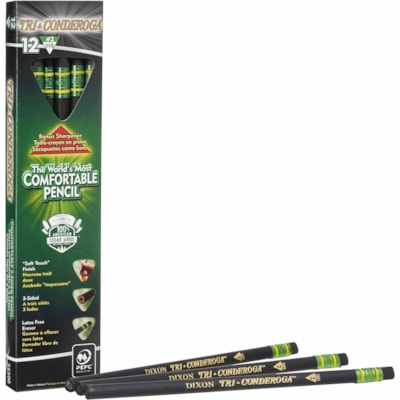 Ticonderoga Tri-Conderoga Wood-Cased Pencils with Sharpener - 2HB - Black Barrel - 12 / Box 12 COUNT BOX 