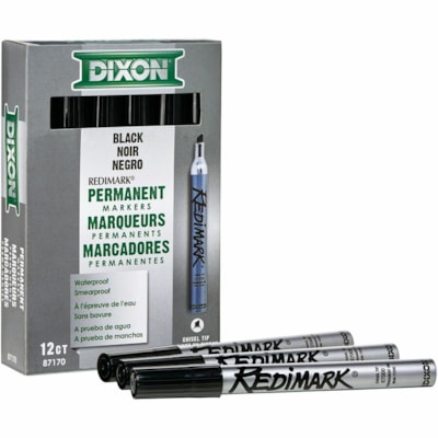 Dixon Industrial RediMark Chisel Tip Permanent Markers - Chisel Marker Point - Black Ink - Metal Barrel - 12 / Box CHISEL BLACK 