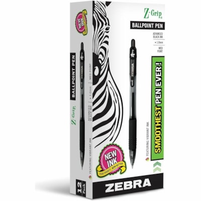 Zebra Z-Grip Retractable Ballpoint Pens - 1 mm (0.04") Medium Pen Point - Retractable - Black Ink - Black Barrel - 1 Each MEDIUM POINT  1.0 