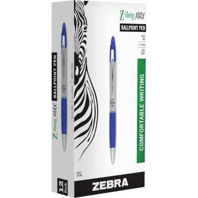 Zebra Z-grip Max Retractable Ballpoint Pens - 1 mm (0.04") Medium Pen Point - Retractable - Blue Ink - Gray Barrel - 1 Dozen BALLPOINT 