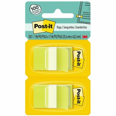 Post-it® Flags - 100 x Bright Green - 1" (25.40 mm) Flag/Note Width x 1 3/4" (44.45 mm) Flag/Note Length - Rectangle - Unruled - Green - Removable, Self-adhesive - Dispenser Included - 100 / Pack 1" WIDE  50/DISPENSER 