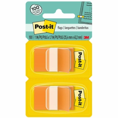 Post-it® Flags - 100 x Orange - 1" (25.40 mm) Flag/Note Width x 1 3/4" (44.45 mm) Flag/Note Length - Rectangle - Unruled - Orange - Removable, Tab - Dispenser Included - 100 / Pack 1" WIDE  50/DISPENSER 