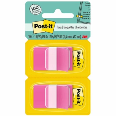 Post-it® Flags - 100 x Bright Pink - 1" (25.40 mm) Flag/Note Width x 1 3/4" (44.45 mm) Flag/Note Length - Rectangle - Unruled - Pink - Removable, Self-adhesive - Dispenser Included - 100 / Pack 1" WIDE  50/DISPENSER 