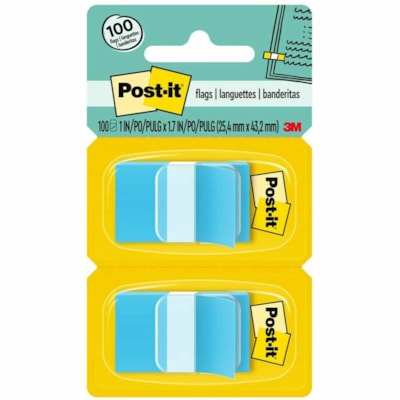 Post-it® Flags - 100 x Blue - 1" (25.40 mm) Flag/Note Width x 1 3/4" (44.45 mm) Flag/Note Length - Rectangle - Unruled - Blue - Removable, Tab - Dispenser Included - 100 / Pack 50/DISPENSER 