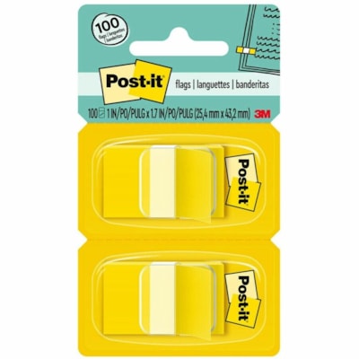 Post-it® Flags - 100 x Yellow - 1" (25.40 mm) Flag/Note Width x 1 3/4" (44.45 mm) Flag/Note Length - Rectangle - Unruled - Yellow - Removable, Self-adhesive - Dispenser Included - 100 / Pack 1" WIDE  50/DISPENSER 
