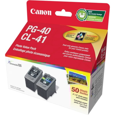 Canon PG-40 Black and CL-41 Tri-color Ink Cartridges - Inkjet - Black, Cyan, Magenta, Yellow - 2 PIXMA IP1600/1700  MP150 MX300 PIXMA IP1800/2700  MP160/170