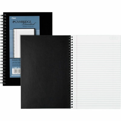 Cambridge - Cambridge City(tm) Cahier commercial - 80 Feuilles - Reliure spirale - Ligné collège Front Ruling - 0,28 po (7,11 mm) Avec ligne - 20 lb (9071,85 g) Poids de Base - format 8 po (203,20 mm) x 5 po (127 mm) - Paper Blanc - Binding Noir - Cover Noir Lin - Papier bond, Perfo LTD 8X4-7/8PO 80PAGES LIGNÉE COUVERTURE FLEXIBLE EN LIN