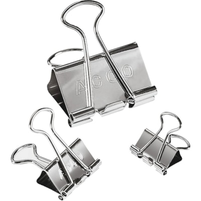 ACCO Smooth Finish Presentation Clips - 110 Sheet Capacity - Long Lasting, Non-slip Grip, Durable - Metal, Tempered Steel - 30 / Pack 12 MINI 12 SMALL 6 MEDIUM SILVER FINISH REUSABLE TUB