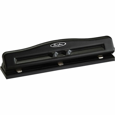 Swingline Commercial Desktop Punch - 3 Punch Head(s) - 11 Sheet - 9/32" (7.11 mm) Punch Size - Round Shape - Metal - Black PUNCHES UP TO 11SHEETS MOVEA- BLE END HEADS DETACH CENTRE