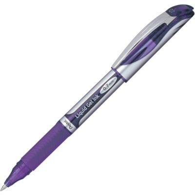 EnerGel Liquid Gel Pen, (0.7mm) Metal Tip, Capped, Violet Ink - Pentel EnerGel Liquid Gel Rollerball Pen with Cap to Protect Pockets, Everyday Writing, Office Supplies, School Supplies, 0.7mm Medium Point, Silver Barrel, Violet Ink 0.7MM MADE FROM 50% RECYCLED MATERIAL REFILLABLE