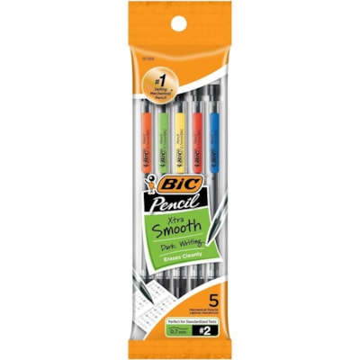 BIC Xtra-Smooth No. 2 Mechanical Pencils With Erasers - 0.7 mm (0.03") Lead - #2 - 5 / Pack ASSORTED COLOURS KID OFFICE