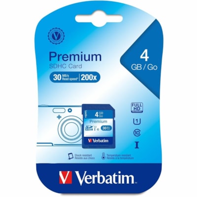 Verbatim 4GB Premium SDHC Memory Card, UHS-I U1 Class 10 - 30 MB/s Read - Lifetime Warranty  