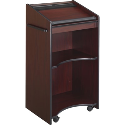 Safco 8918 Executive Mobile Lectern - Rectangle Top - 23.8" (603.25 mm) Table Top Width x 20" (508 mm) Table Top Depth - 46" (1168.40 mm) Height x 25.3" (641.35 mm) Width x 19.8" (501.65 mm) Depth - Conferencing, Training, Auditorium - Laminated, Mahogany - 1 Each  