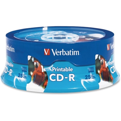 Verbatim CD-R 700MB 52X White Inkjet Printable, Hub Printable - 25pk Branded Spindle - Printable - Inkjet Print Technology SPINDLE-WHITE HUB 