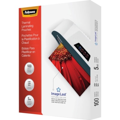 Fellowes - Pochette de plastification à chaud - Sheet Size Supported : format lettre largeur de 9 po (228,60 mm) x longueur de 11,50 po (292,10 mm) - Taille de pochettes de plastification/feuilles de lamination : largeur de 9 po (228,60 mm) x épaisseur de 5 mil (0,13 mm) - Brillant - Typ FORMAT LETTRE  9 X 11 1/2 PO FLÈCHES DIRECT.  EMB. DE 100