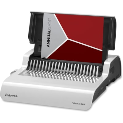 Fellowes Pulsar(tm) E 300 Electric Comb Binding Machine w/Starter Kit - CombBind - 300 Sheet(s) Bind - 20 Punch - 5.13" (130.30 mm) Height x 16.94" (430.28 mm) Width x 15.38" (390.65 mm) Depth - White, Black b Binding Machine with Starter  Kit