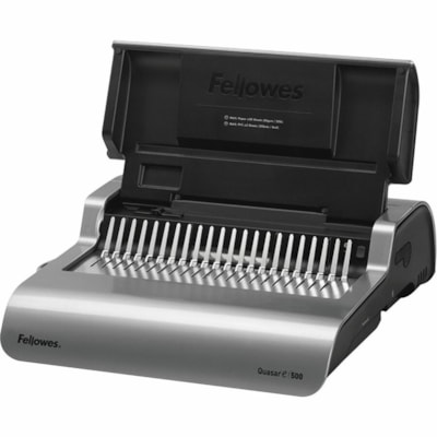 Fellowes Quasar(tm) E 500 Electric Comb Binding Machine w/ Starter Kit - CombBind - 500 Sheet(s) Bind - 25 Punch - 5.13" (130.30 mm) Height x 16.88" (428.75 mm) Width x 15.38" (390.65 mm) Depth - Metallic Silver, Black ELECTRIC. PUNCHES 25 SHTS BINDS UP TO 500 SHEETS