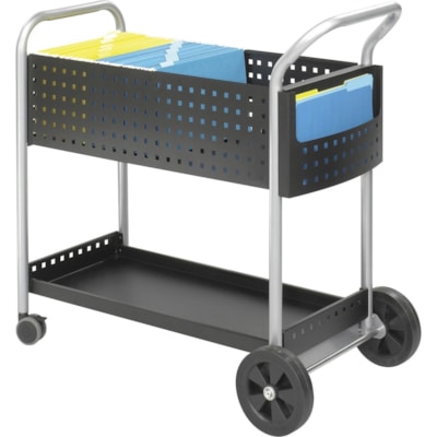 Safco Scoot Mail Cart - 3" (76.20 mm) Caster Size - Steel - 22.5" (571.50 mm) Width x 39.5" (1003.30 mm) Depth x 40.8" (1035.05 mm) Height - Black - 1 Each HOLDS LEGAL FILES 22 1/2"WX39 1/2"DX40 3/4"H