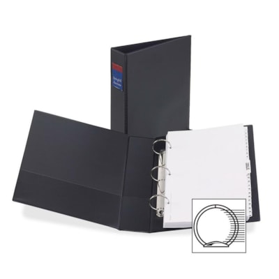 Avery® Heavy Duty Round Ring Binder - 2" (50.80 mm) Binder Capacity - Legal - 8 1/2" (215.90 mm) x 14" (355.60 mm) Sheet Size - 3 Ring(s) - Fastener(s): Round Ring - Pocket(s): 4 - Vinyl - Black - Recycled - Gap-free Ring - 1 Each 3-ROUND RINGS  8 "X14" SHEETS TWO INTERIOR POCKETS