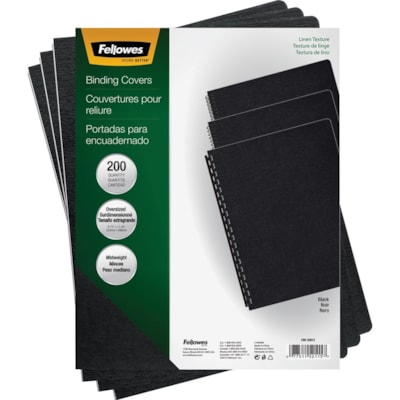 Fellowes - Couvertures de présentation en lin surdimensionnées Expressions - hauteur de 11,3 po (285,8 mm) x largeur de 8,8 po (222,3 mm) x profondeur de 0,1 po (1,5 mm) - Pour 8 3/4 po (222,25 mm) x 11 1/4 po (285,75 mm) Feuilles - Noir - Lin - 200 / emballage OVERSIZED LETTER BLACK; 200 PACK