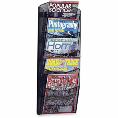 Safco 5-Pocket Onyx Mesh Literature Organizer - 5 Pocket(s) - 28.3" (719.66 mm) Height x 10.3" (260.35 mm) Width x 3.5" (88.90 mm) Depth - Wall Mountable - Powder Coated - Black - Steel - 1 Each 5 POCKETS 