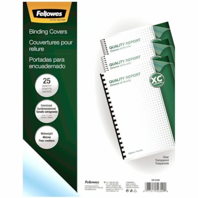 Fellowes - Pochette protectrice - hauteur de 11,3 po (285,8 mm) x largeur de 8,8 po (222,3 mm) x profondeur de 0 po (0 mm) - Pour 8 3/4 po (222,25 mm) x 11 1/4 po (285,75 mm) Feuilles - Rectangulaire - clair - Plastique, Chlorure de polyvinyle (PVC). - 25 / emballage OVERSIZE 25 PACK
