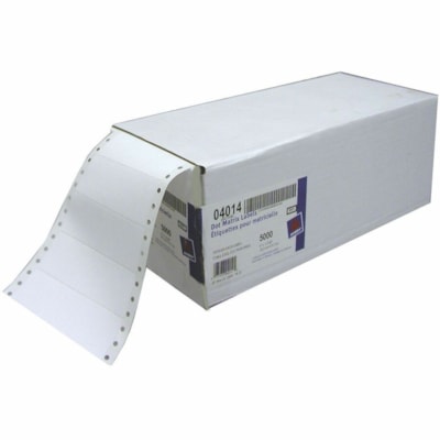 Avery - Étiquettes d'adresse pour imprimantes à matrice de points, 4" x 1-7/16" - largeur de 4 po (101,60 mm) - Permanent Adhésif - Rectangulaires - Matricielle - Blanc brillant - Papier - Adhésif permanent, Peler et coller, Ne se racorne pas, Perforé, Sans PVC - 1 / Feuill AVERY UNE DE FRONT  5000/BTE AUTO-ADHÉSIVES/PLIAGE PARAVENT