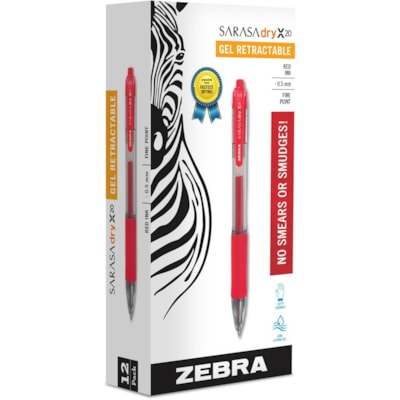 Stylo gel Sarasa Zebra - 0,5 mm (0,02 po) Fin Pointe de stylo - Rétractable - Ink Rouge - A base de gel - Barrel Transparent, Rouge - 1 Emballage A ENCRE GEL  ROUGE POINTE FINE 0 5MM