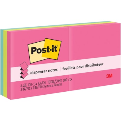 Post-it® Poptimistic Adhesive Note - 3" (76.20 mm) Flag/Note Width x 3" (76.20 mm) Flag/Note Length - Square - 100 Sheets per Pad - Acid Lime, Aqua Splash, Blue, Green, Orange, Pink, Power Pink - Sticky, Pop-up - 6 / Pack 3"X3" 6PK 
