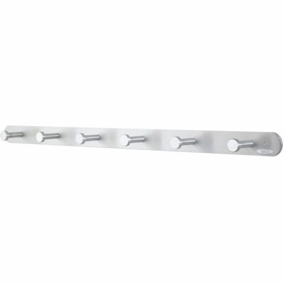 Safco Nail Head Coat Hook - 6 Hooks - 60 lb (27215.54 g) Capacity - 2" (50.80 mm) Height x 36" (914.40 mm) Width - 1" (25.40 mm) Size - for Garment - Aluminum, Steel - Silver - 1 Each ALUMINUM - SILVER FINISH 