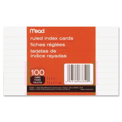 MeadWestvaco Ruled Index Card - Printed - 3" x 5" - 100 / Pack - White Divider RULED  HEAVY STOCK PAPER 100/PACK